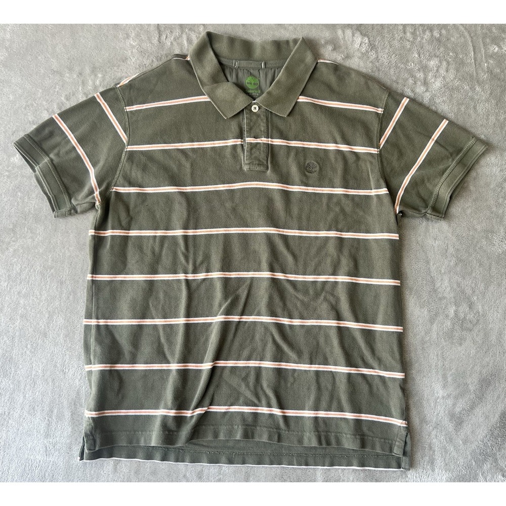 Timberland Polo Shirt Men's‎ 2XL XXL Green Stripes Short Sleeve